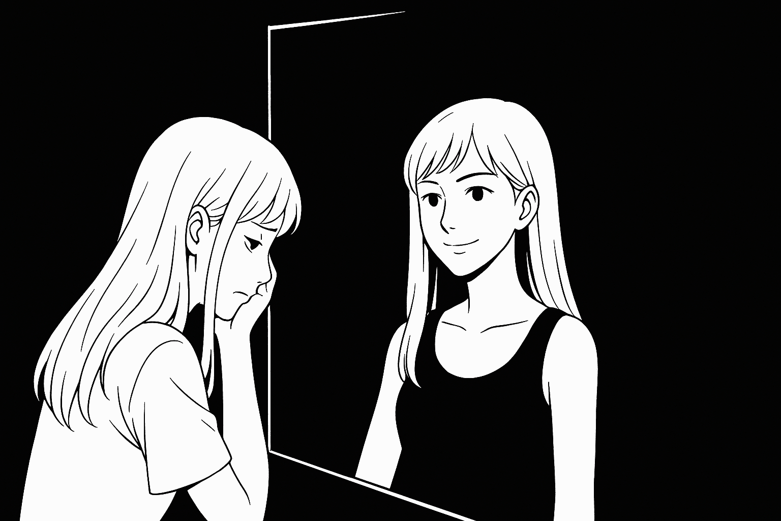 A-girl-looking-at-her-future-self-in-th-e-mirror-at-the-mystic-des